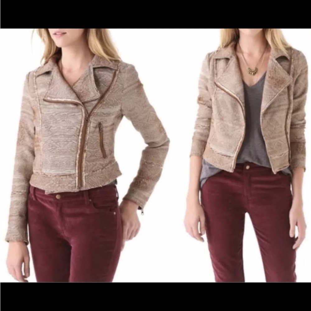Free people Aztec brown moto jacket size small